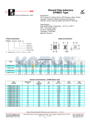 EPIMSC0603C datasheet - Wound Chip Inductors