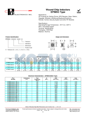 EPIMSC0805C datasheet - Wound Chip Inductors