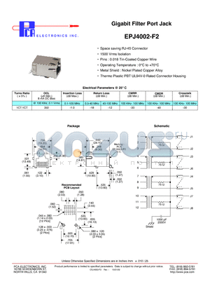 EPJ4002-F2 datasheet - Gigabit Filter Port Jack