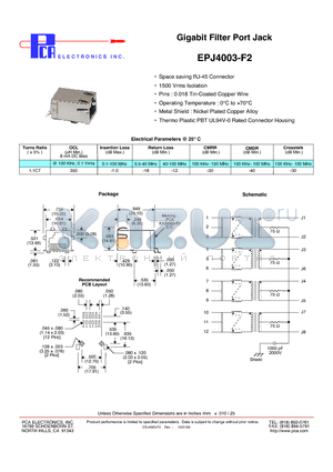 EPJ4003-F2 datasheet - Gigabit Filter Port Jack