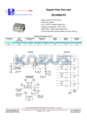 EPJ4005-F2 datasheet - Gigabit Filter Port Jack