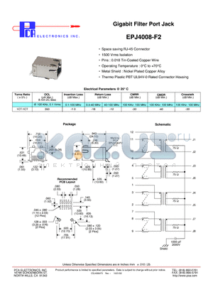 EPJ4008-F2 datasheet - Gigabit Filter Port Jack