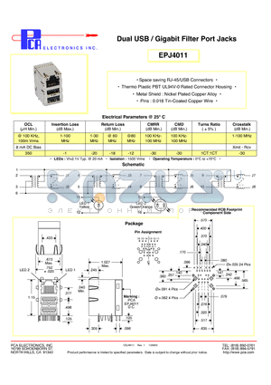 EPJ4011 datasheet - Dual USB / Gigabit Filter Port Jacks