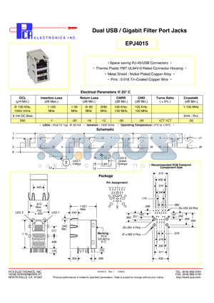 EPJ4015 datasheet - Dual USB / Gigabit Filter Port Jacks