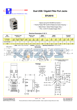 EPJ4016 datasheet - Dual USB / Gigabit Filter Port Jacks