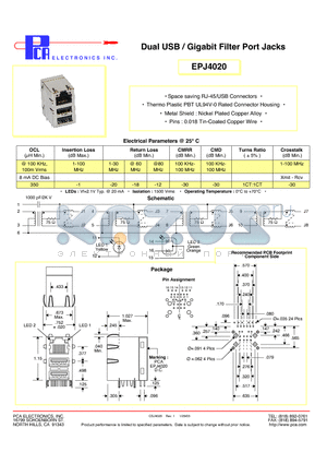 EPJ4020 datasheet - Dual USB / Gigabit Filter Port Jacks