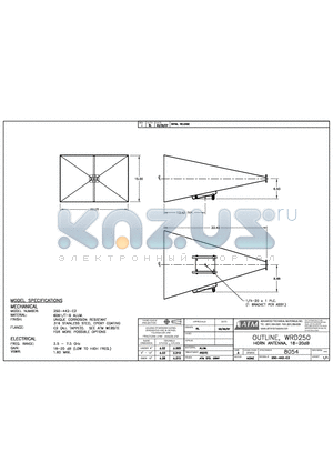 250-442-C2 datasheet - OUTLINE, WRD250 HORN ANTENNA, 18-20dB