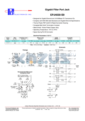 EPJ4030-S9 datasheet - Gigabit Filter Port Jack