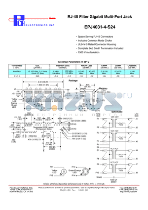 EPJ4031-4-S24 datasheet - RJ-45 Filter Gigabit Multi-Port Jack