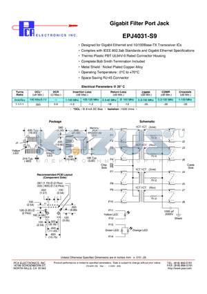 EPJ4031-S9 datasheet - Gigabit Filter Port Jack