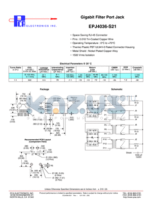 EPJ4036-S21 datasheet - Gigabit Filter Port Jack