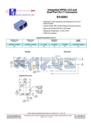 EPJ5001 datasheet - Integrated HPNA v2.0 and Dual Port RJ-11 Connector
