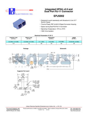 EPJ5002 datasheet - Integrated HPNA v2.0 and Dual Port RJ-11 Connector