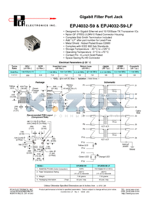 EPJ4032-S9-LF datasheet - Gigabit Filter Port Jack