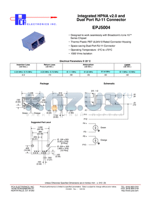 EPJ5004 datasheet - Integrated HPNA v2.0 and Dual Port RJ-11 Connector