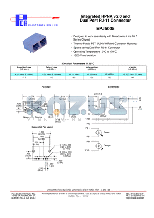 EPJ5005 datasheet - Integrated HPNA v2.0 and Dual Port RJ-11 Connector