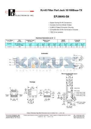 EPJ9045-S9 datasheet - RJ-45 Filter Port Jack 10/100Base-TX