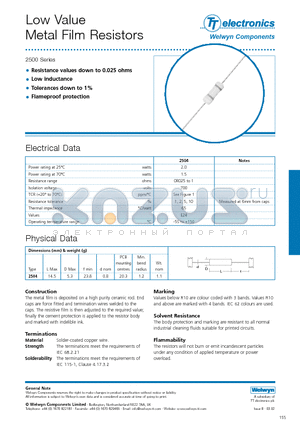 2500 datasheet - Low Value Metal Film Resistors