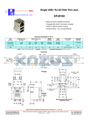 EPJ9102 datasheet - Single USB / RJ-45 Filter Port Jack