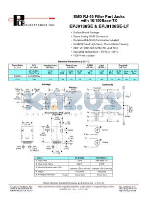 EPJ9136SE datasheet - SMD RJ-45 Filter Port Jacks with 10/100Base-TX