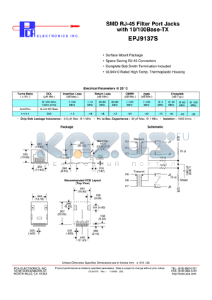 EPJ9137S datasheet - SMD RJ-45 Filter Port Jacks with 10/100Base-TX