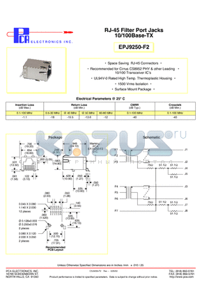 EPJ9250-F2 datasheet - RJ-45 Filter Port Jacks 10/100Base-TX