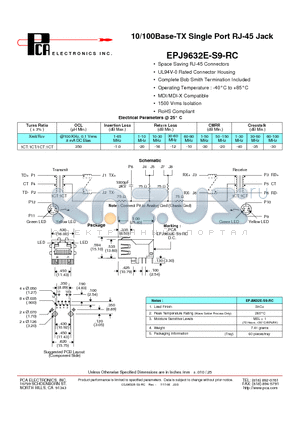 EPJ9632E-S9-RC datasheet - 10/100Base-TX Single Port RJ-45 Jack