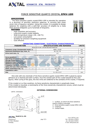 EPKV-10M datasheet - FORCE SENSITIVE QUARTZ CRYSTAL