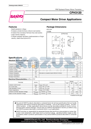 CPH3120 datasheet - Compact Motor Driver Applications