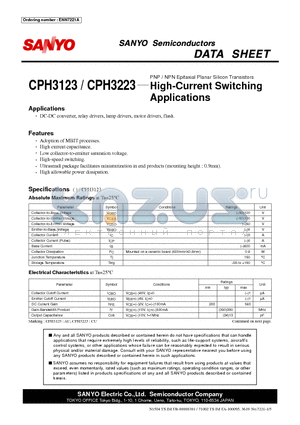 CPH3123 datasheet - PNP / NPN Epitaxial Planar Silicon Transistors High-Current Switching Applications