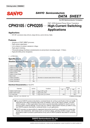 CPH3205 datasheet - High-Current Switching Applications