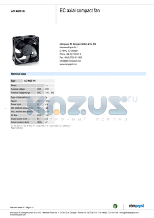 ACI4420HH datasheet - EC axial compact fan