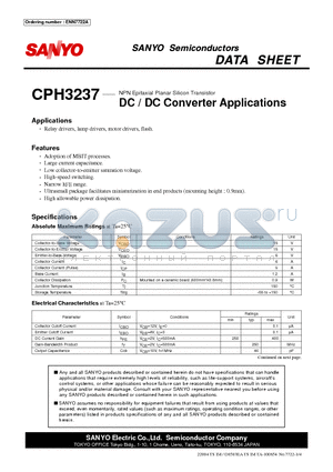 CPH3237 datasheet - NPN Epitaxial Planar Silicon Transistor DC / DC Converter Applications