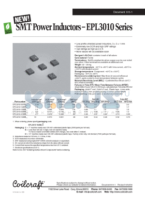 EPL3010-102ML datasheet - SMT Power Inductors