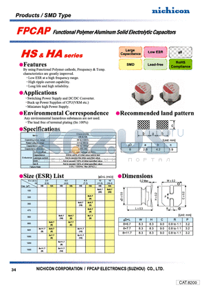 FP-2R5ME821M-HSR datasheet - FUNCTIONALA POLYMER ALUMINUM SOLID ELECTROLYTIC CAPACITORS