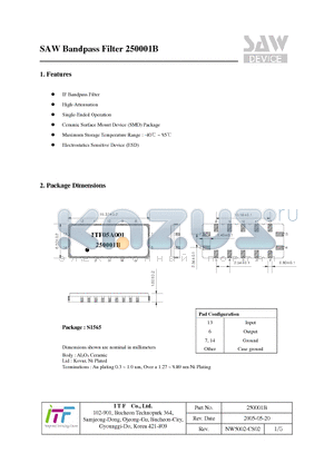 250001B datasheet - SAW Bandpass Filter