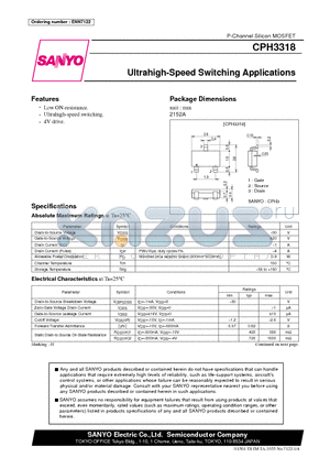 CPH3318 datasheet - P-Channel Silicon MOSFET(Ultrahigh-Speed Switching Applications)