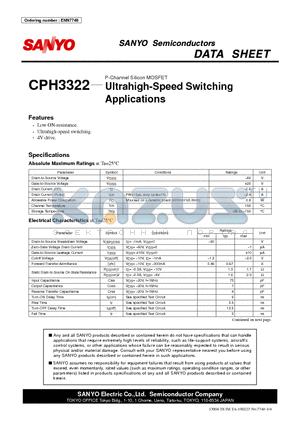CPH3322 datasheet - Ultrahigh-Speed Switching Applications