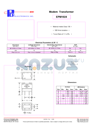 EPM1024 datasheet - Modem Transformer