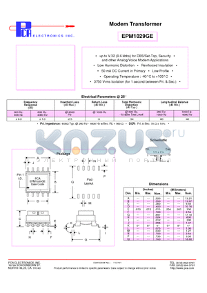 EPM1029GE datasheet - Modem Transformer