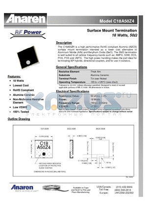 C18A50Z4 datasheet - Surface Mount Termination 18 Watts, 50Y