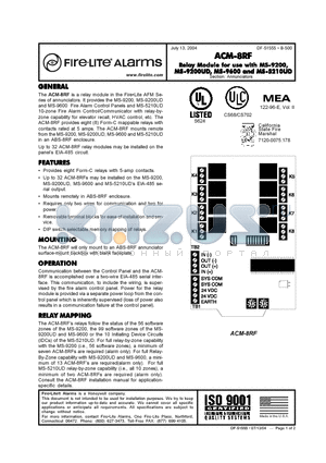 ACM-8RF datasheet - RELAY MODULE FOR USE WITH MS-9200 MS-9200UD MS-9600 AND MS-5210UD