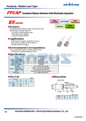 FP-4R0RE561M-E5XX datasheet - FUNCTIONAL POLYMER ALUNMINUM SOLID ELECTROLYTIC CAPACITORS