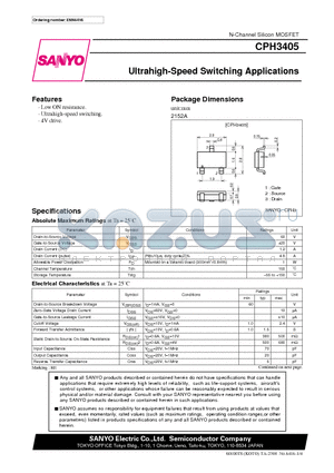 CPH3405 datasheet - Ultrahigh-Speed Switching Applications