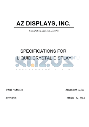 ACM1002A datasheet - SPECIFICATIONS FOR LIQUID CRYSTAL DISPLAY