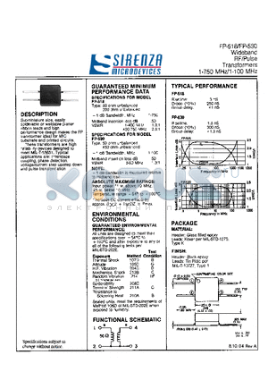 FP-518 datasheet - Wideband RF/Pulse Transformer 1-750 MHz/1-100 MHz