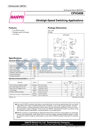 CPH3409 datasheet - Ultrahigh-Speed Switching Applications