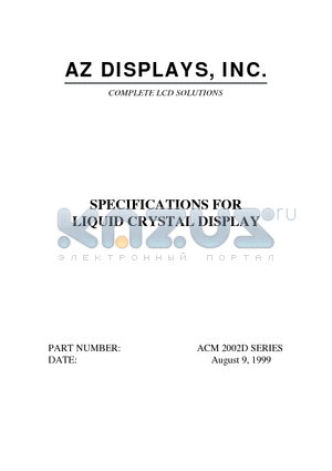 ACM2002D datasheet - SPECIFICATIONS FOR LIQUID CRYSTAL DISPLAY