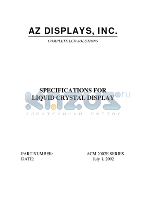 ACM2002E datasheet - SPECIFICATIONS FOR LIQUID CRYSTAL DISPLAY