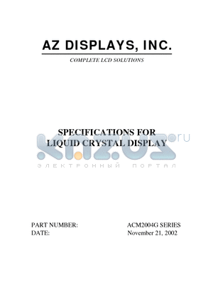 ACM2004G datasheet - SPECIFICATIONS FOR LIQUID CRYSTAL DISPLAY